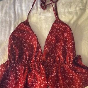 SHEIN Red Floral Halter Crop Top